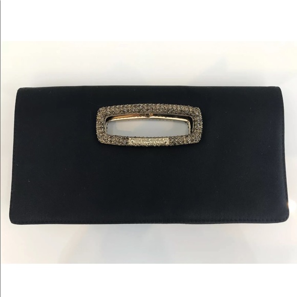JIMMY CHOO BLACK SATIN SILK CRYSTAL CLUTCH BAG - Picture 7 of 15